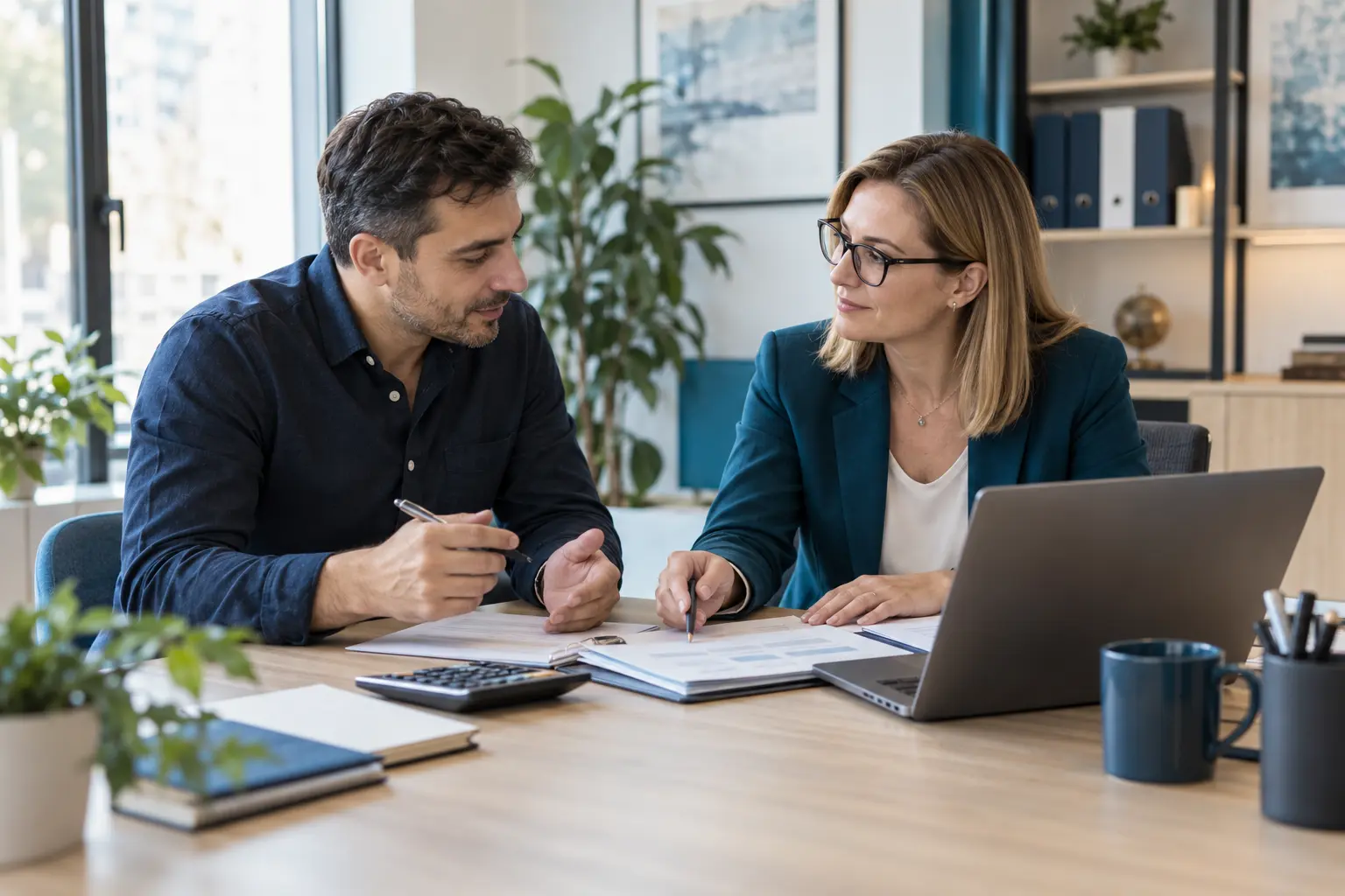 Profesionist independent discutând aspectele administrative cu un consultant